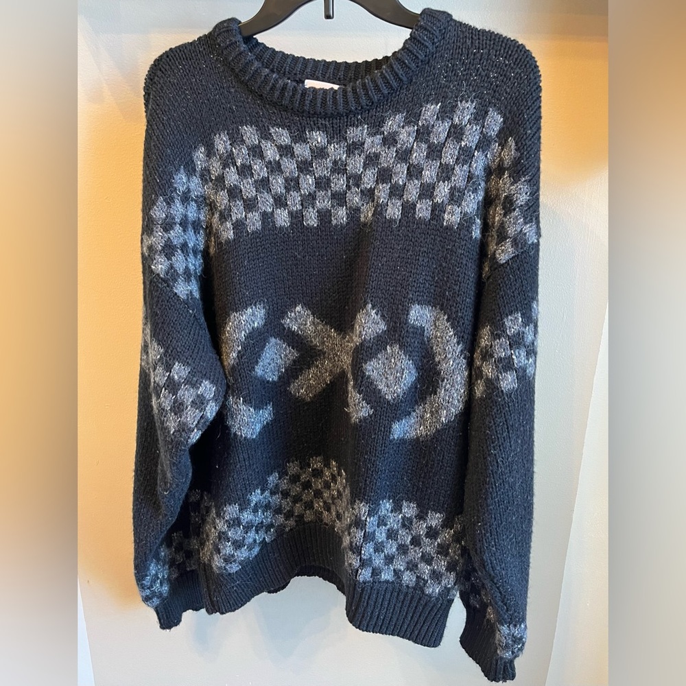 Vintage 90’s Cellini Collection Acrylic Wool Sweater Checkerboard Black Sz Large